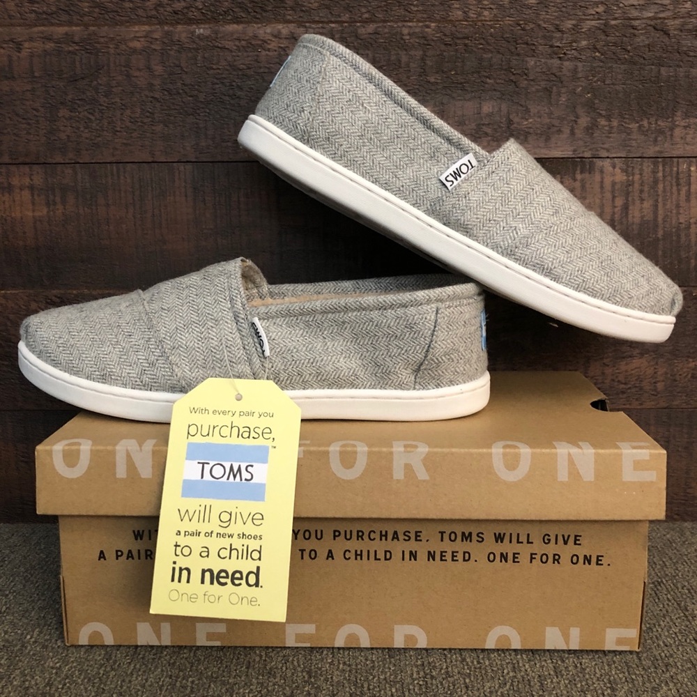 Toms Warm Cozy Sherpa Classic Wool Grey Herringbone Youth 5, W 7-8.5 NWB